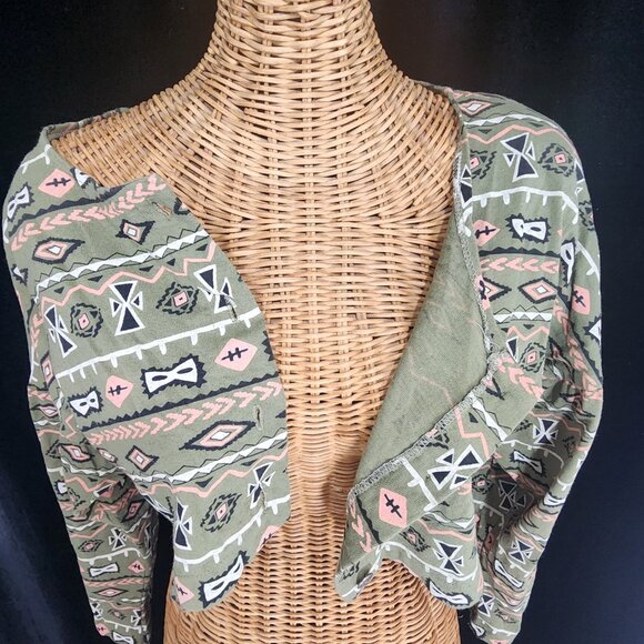 Vintage 1980s In2 Tribal button Up Long Sleeve Cropped Top with Shoulder Pads LG - Picture 7 of 12